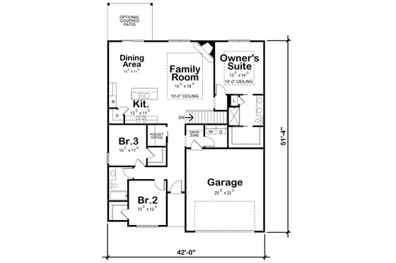 Floor Plan - Main Floor for Traditional House Plan #20-2350 - 3 bed, 2 bath