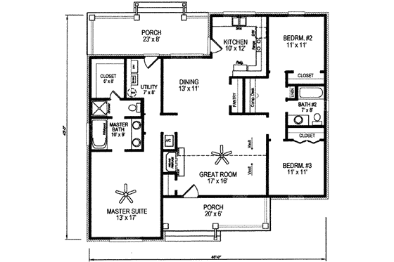 Floor Plan - Main Floor for Traditional House Plan #14-225 - 3 bed, 2 bath