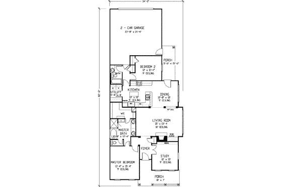 Floor Plan - Main Floor for Cottage House Plan #410-222 - 2 bed, 2 bath