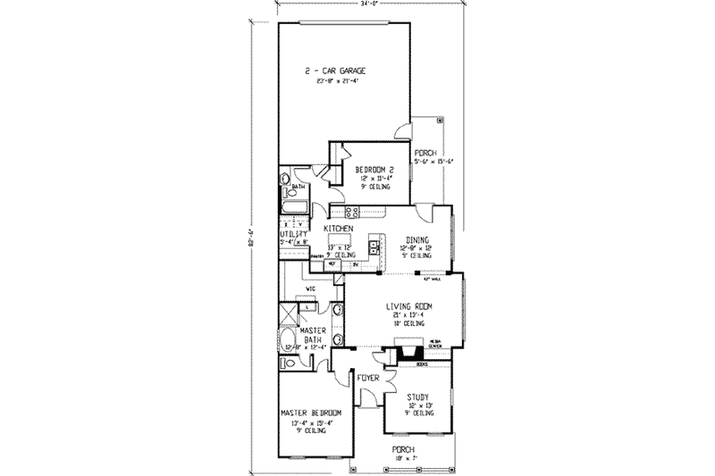 Home Plan - Floor Plan - Main Floor for Cottage House Plan #410-222 - 2 bed, 2 bath