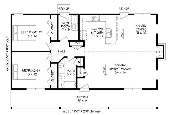 Floor Plan - Main Floor for Country House Plan #932-96 - 2 bed, 1 bath