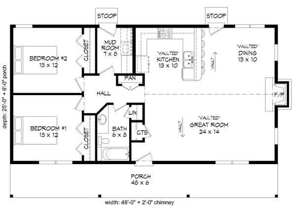 Country Style House Plan 2 Beds 1 Baths 1200 Sqft Plan 932 96