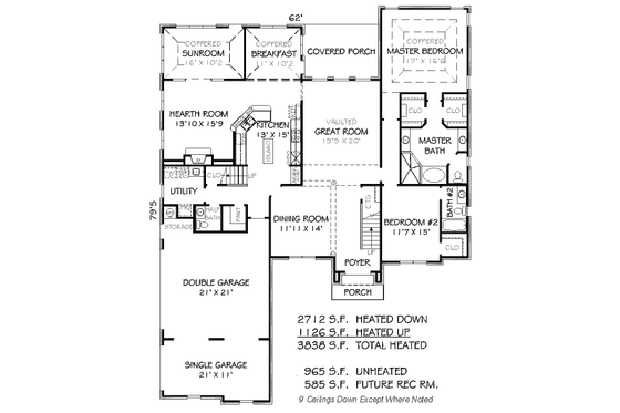 Floor Plan - Main Floor for Traditional House Plan #424-17 - 4 bed, 4.5 bath