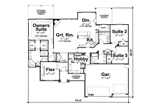 Floor Plan - Main Floor for Farmhouse House Plan #20-2632 - 3 bed, 2695 bath