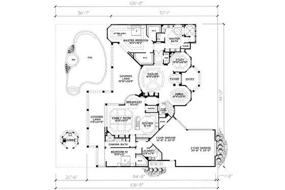 Floor Plan - Main Floor for Mediterranean House Plan #27-272 - 4 bed, 5.5 bath
