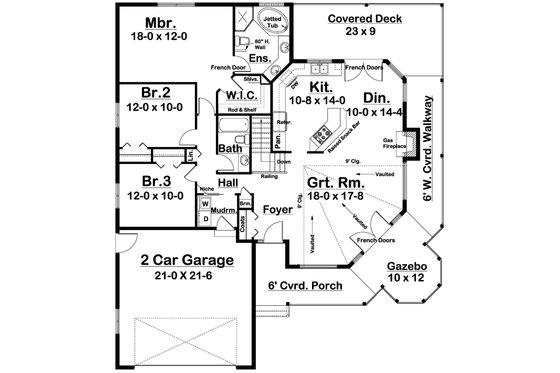Floor Plan - Main Floor for Craftsman House Plan #126-221 - 3 bed, 2 bath