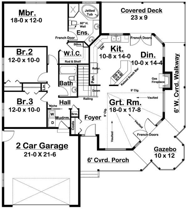 House Blueprint - Craftsman Floor Plan - Main Floor Plan #126-221