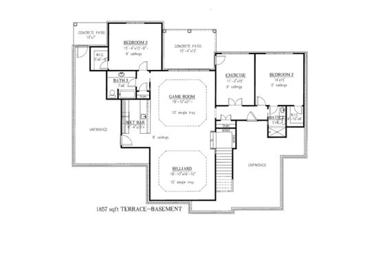 Floor Plan - Lower Floor for European House Plan #437-51 - 3 bed, 3.5 bath