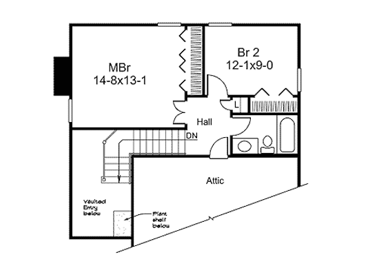 Floor Plan - Upper Floor for Traditional House Plan #57-401 - 2 bed, 1.5 bath
