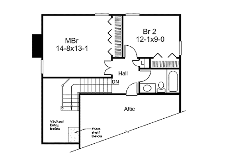 Home Plan - Floor Plan - Upper Floor for Traditional House Plan #57-401 - 2 bed, 1.5 bath