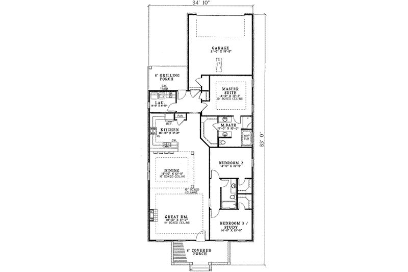 House Plan Design - Floor Plan - Main Floor for Southern House Plan #17-1097 - 3 bed, 2 bath