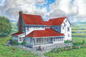 Exterior - Rear Elevation for Farmhouse House Plan #485-4 - 4 bed, 3 bath