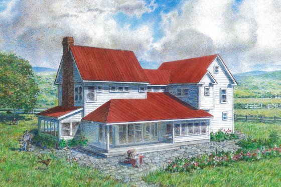 Exterior - Rear Elevation for Farmhouse House Plan #485-4 - 4 bed, 3 bath