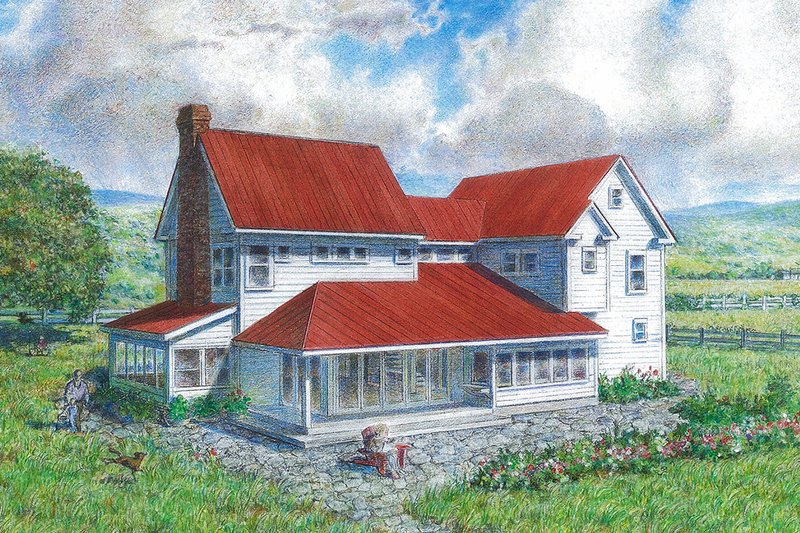 House Design - Exterior - Rear Elevation for Farmhouse House Plan #485-4 - 4 bed, 3 bath