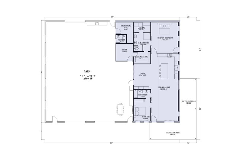Home Plan - Floor Plan - Main Floor for Barndominium House Plan #1107-37 - 2 bed, 2.5 bath