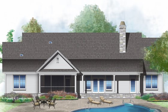 Exterior - Rear Elevation for European House Plan #929-1021 - 4 bed, 3 bath
