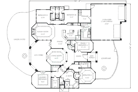 Floor Plan - Main Floor for Mediterranean House Plan #24-253 - 5 bed, 3 bath