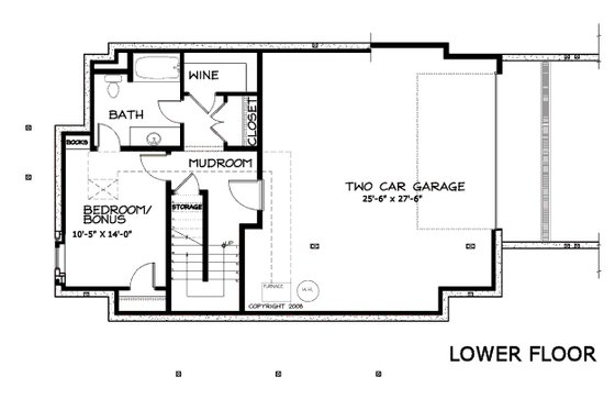 Floor Plan - Lower Floor for Craftsman House Plan #434-5 - 4 bed, 3.5 bath