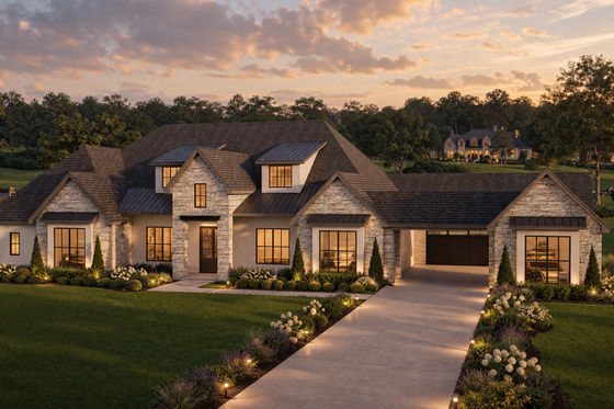 Exterior - Front Elevation 3 for European House Plan #1119-22 - 5 bed, 4.5 bath