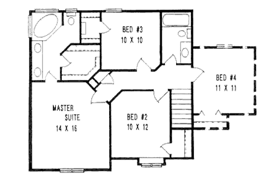 Floor Plan - Upper Floor for Traditional House Plan #58-148 - 3 bed, 2.5 bath