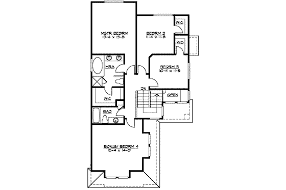 Floor Plan - Upper Floor for Craftsman House Plan #132-107 - 3 bed, 2.5 bath