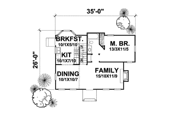 Floor Plan - Main Floor for Cottage House Plan #50-263 - 3 bed, 2 bath