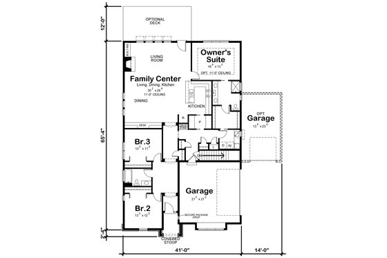 Floor Plan - Main Floor for Ranch House Plan #20-2332 - 3 bed, 2 bath
