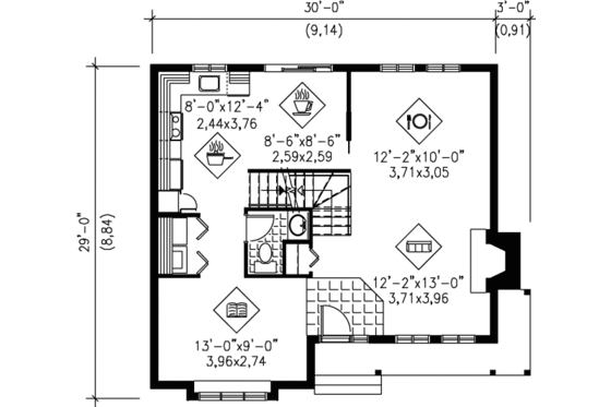 Floor Plan - Main Floor for Farmhouse House Plan #25-265 - 3 bed, 1.5 bath