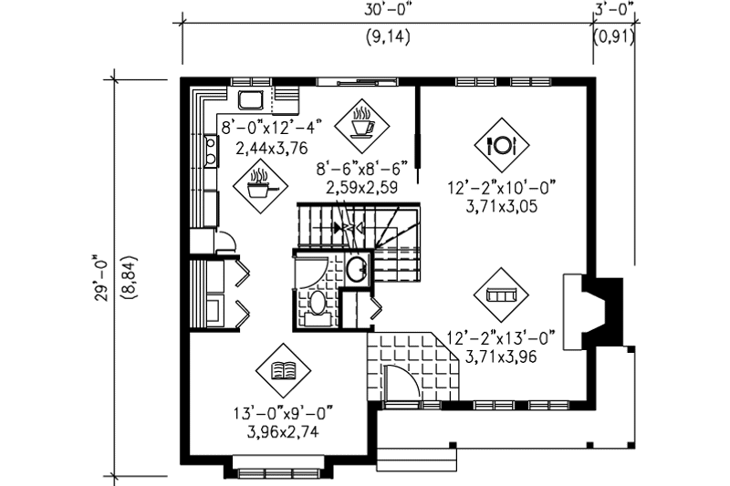 House Plan Design - Floor Plan - Main Floor for Farmhouse House Plan #25-265 - 3 bed, 1.5 bath