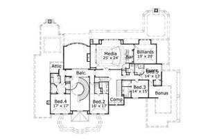 Floor Plan - Upper Floor for European House Plan #411-408 - 6 bed, 6.5 bath