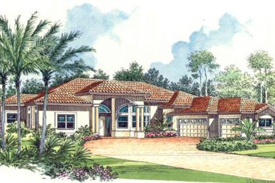 Exterior - Front Elevation for Mediterranean House Plan #420-119 - 4 bed, 3.5 bath