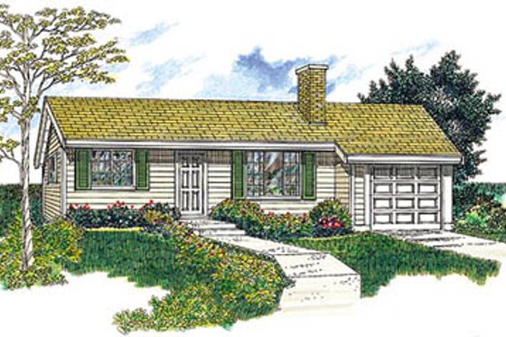 Exterior - Front Elevation for Ranch House Plan #47-128 - 3 bed, 1 bath