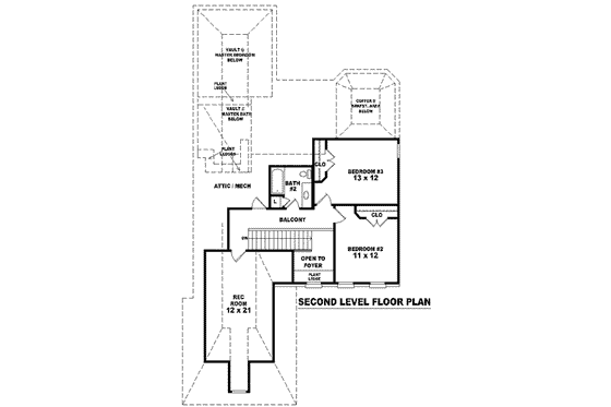Floor Plan - Upper Floor for European House Plan #81-780 - 3 bed, 2.5 bath