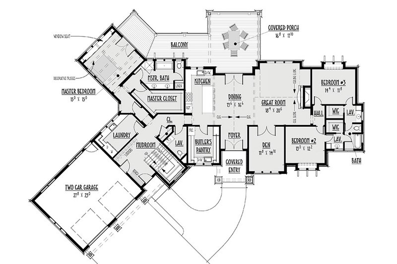 Architectural House Design - Floor Plan - Main Floor for Craftsman House Plan #1088-6 - 3 bed, 2.5 bath