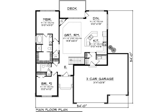 Floor Plan - Main Floor for Traditional House Plan #70-1078 - 2 bed, 2 bath