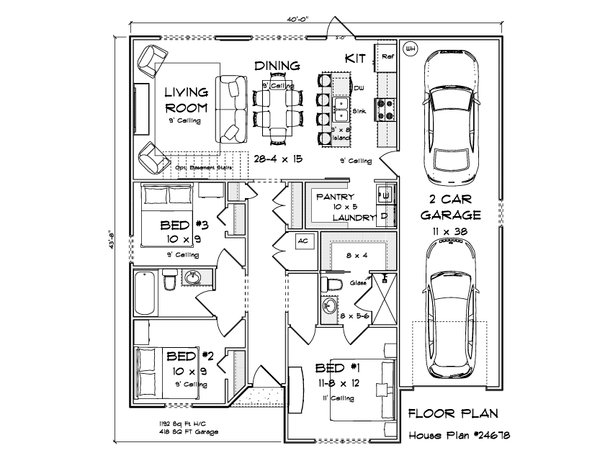 Architectural House Design - Floor Plan - Main Floor for Modern House Plan #513-2470 - 3 bed, 2 bath