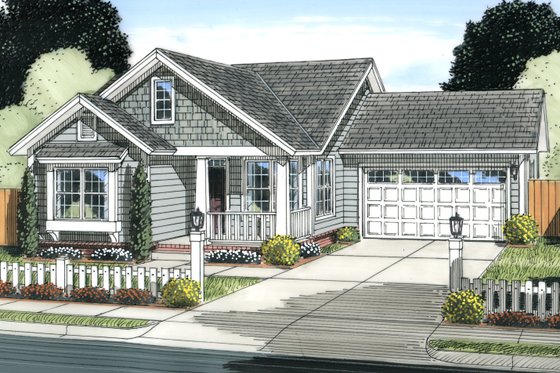 Exterior - Front Elevation 3 for Cottage House Plan #513-2091 - 3 bed, 2 bath