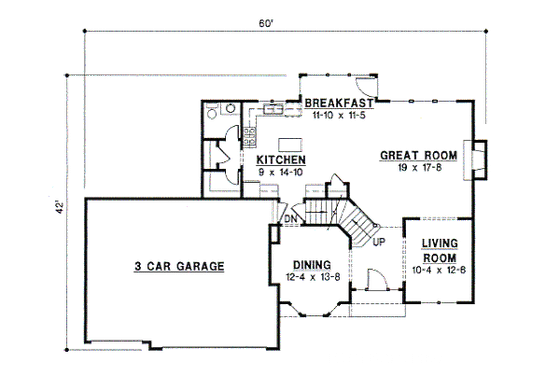 Floor Plan - Main Floor for Traditional House Plan #67-519 - 4 bed, 2.5 bath