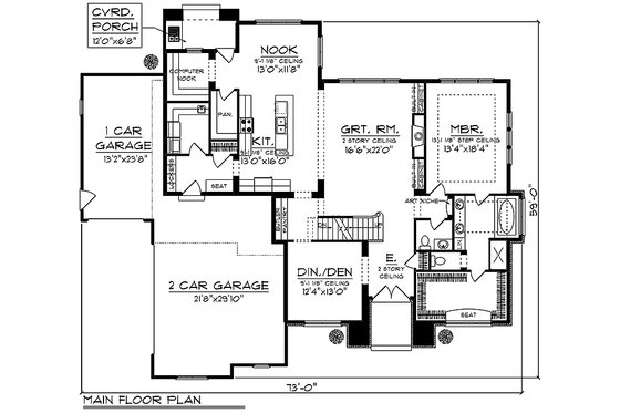 Floor Plan - Main Floor for Traditional House Plan #70-994 - 4 bed, 2.5 bath