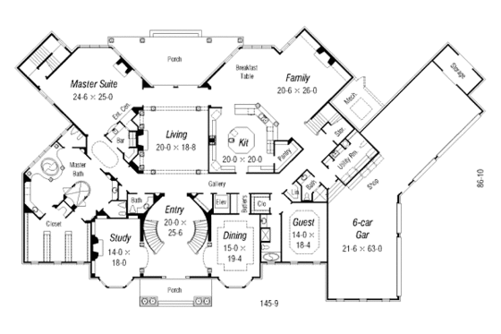 Floor Plan - Main Floor for European House Plan #329-330 - 5 bed, 6.5 bath