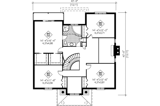 Floor Plan - Upper Floor for European House Plan #25-2215 - 4 bed, 1.5 bath