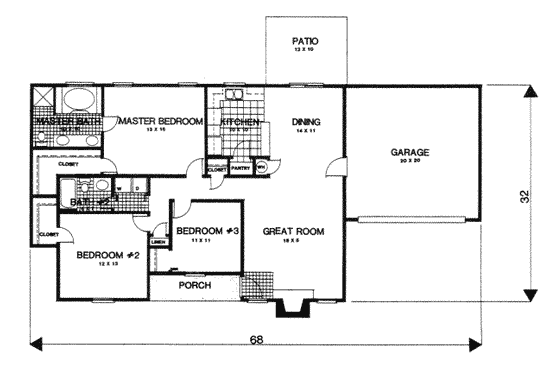 Floor Plan - Main Floor for Contemporary House Plan #30-139 - 3 bed, 2 bath