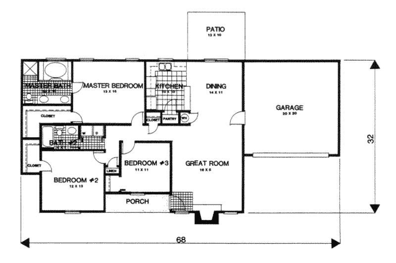 Architectural House Design - Floor Plan - Main Floor for Contemporary House Plan #30-139 - 3 bed, 2 bath
