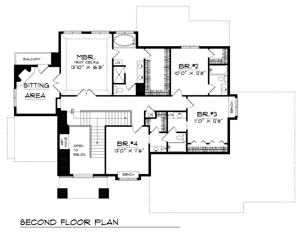 Architectural House Design - European Floor Plan - Upper Floor Plan #70-505
