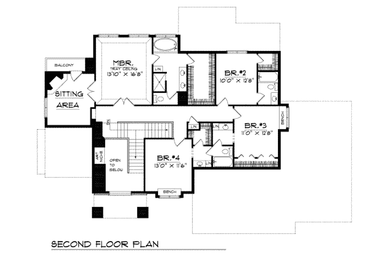 Home Plan - Floor Plan - Upper Floor for European House Plan #70-505 - 4 bed, 3 bath