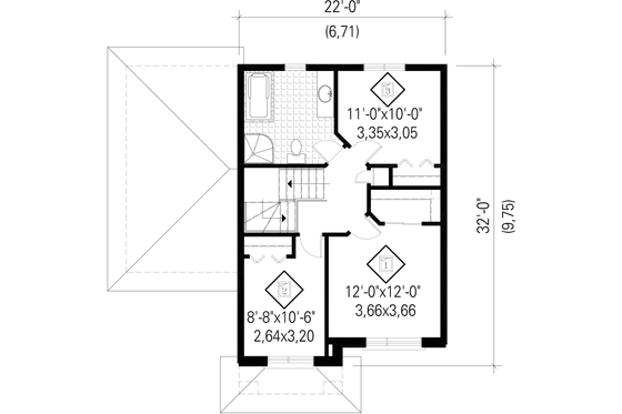 Floor Plan - Upper Floor for Contemporary House Plan #25-4327 - 3 bed, 1 bath