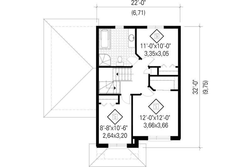 Architectural House Design - Floor Plan - Upper Floor for Contemporary House Plan #25-4327 - 3 bed, 1 bath