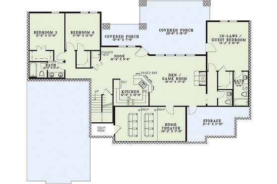 Floor Plan - Lower Floor for Craftsman House Plan #17-2376 - 7 bed, 5.5 bath