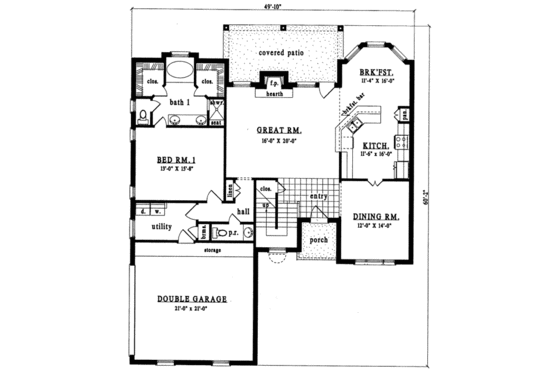 Floor Plan - Main Floor for European House Plan #42-268 - 4 bed, 2.5 bath
