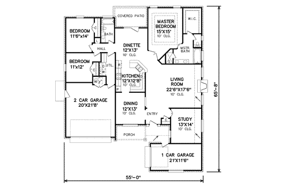 Floor Plan - Main Floor for Traditional House Plan #65-380 - 3 bed, 2 bath